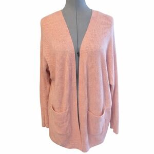 American Eagle Pink Cardigan M Open Front Knit Sweater Cozy Soft Pockets